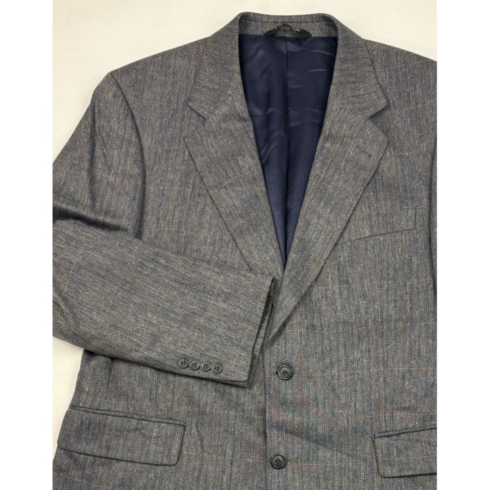 Jos A Bank 100% Silk Sport Coat 41R Navy/Gray Herringbone w/Tan/Rust Windowpane